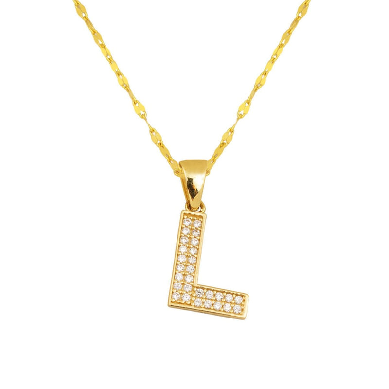 14K Yellow Gold Initial L Cubic Zirconia Necklace