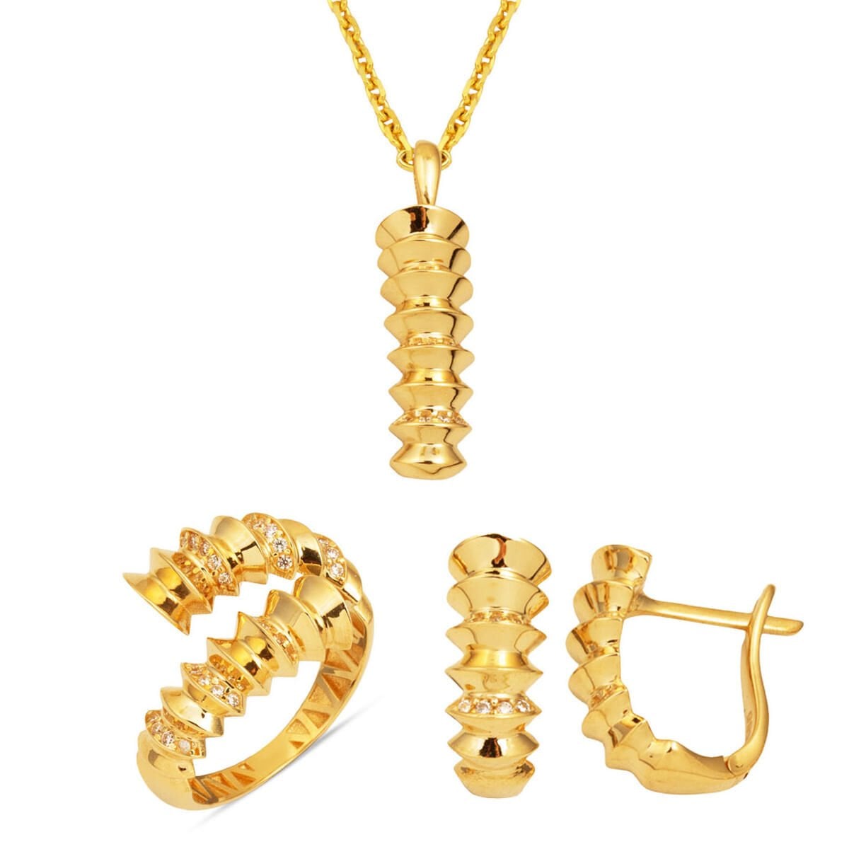 14K Yellow Gold Spiral Cubic Zirconia Jewelry Set