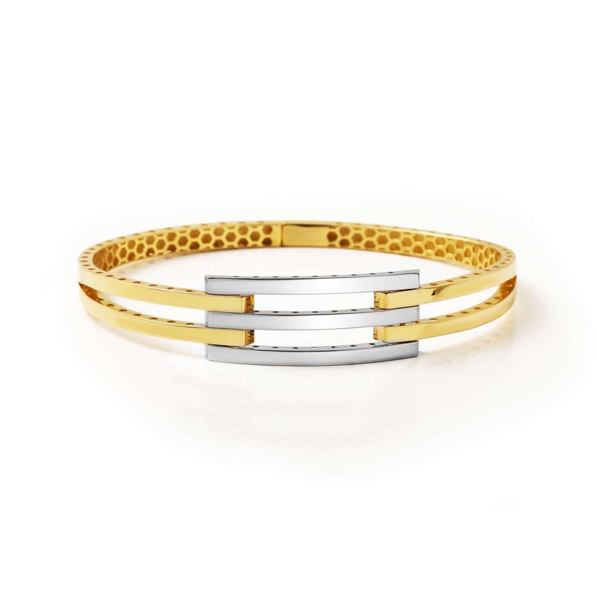 14K Yellow Gold Ribbed Hinged Cuff Bangle (9.12 g)