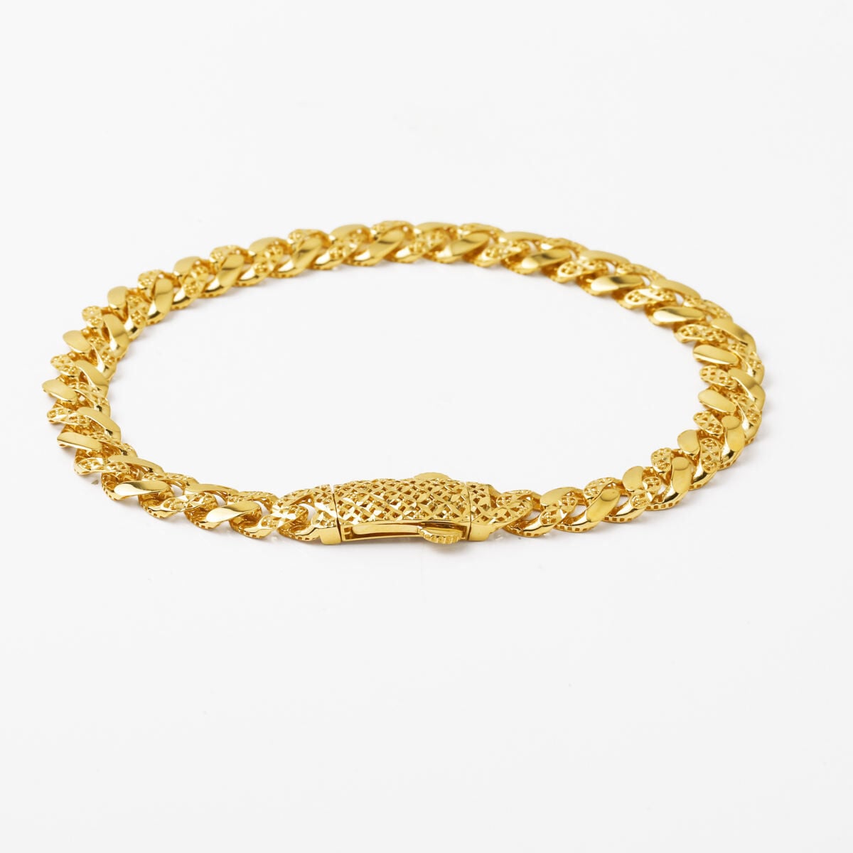 14K Yellow Gold Flower of Life Curb Bracelet