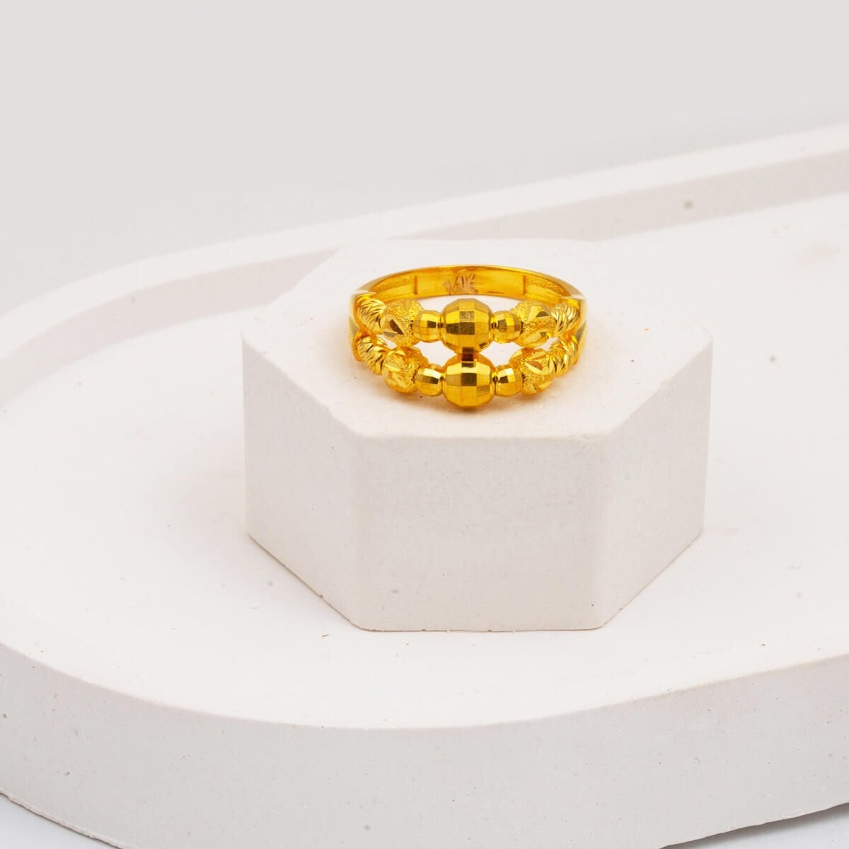14K Yellow Gold Double Row Gold Bead Ring