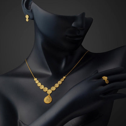 22K Yellow Gold Teardrop Mesh Design Jewelry Set