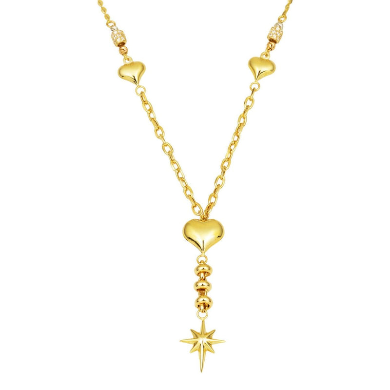 14K Yellow Gold Heart Star Designer Inspired Cubic Zirconia Necklace