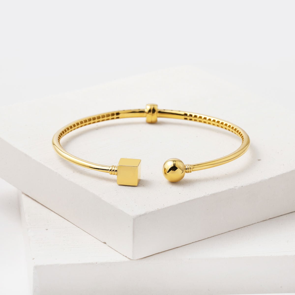 14K Yellow Gold Minimalist Designer Inspired Hinged Cuff Bangle