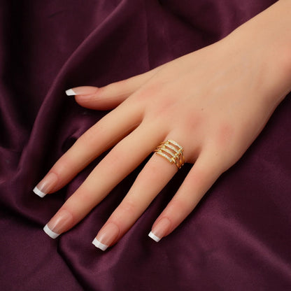 14K Yellow Gold Quad Ribbed Cubic Zirconia Ring