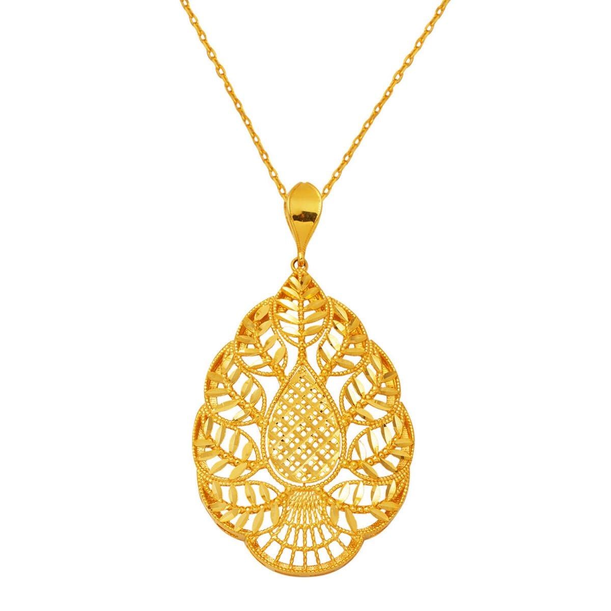 22K Yellow Gold Leaf Flower of Life Necklace