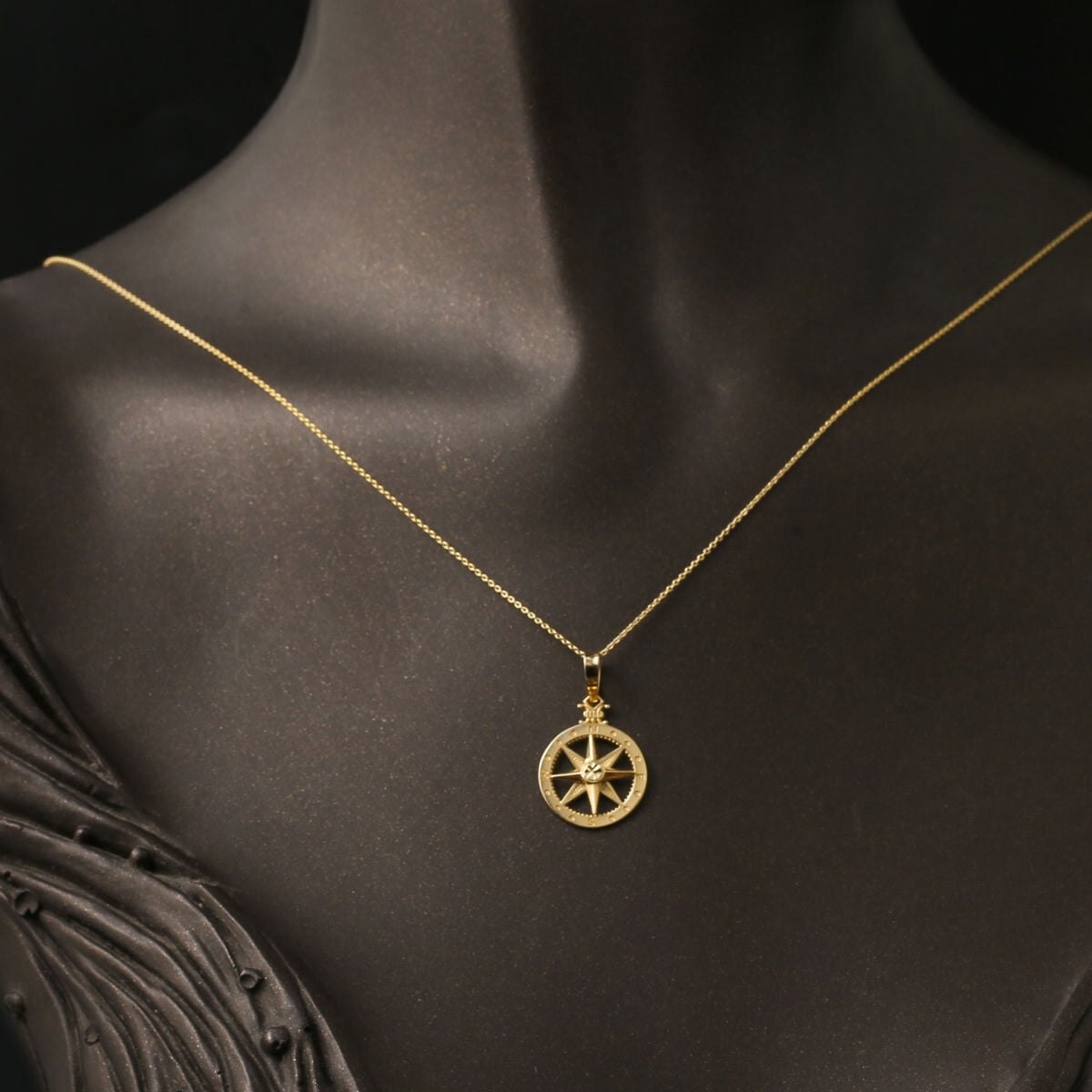 14K Yellow Gold Compass Pendant