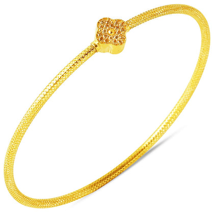 14K Yellow Gold Italian Clover Flexible Cubic Zirconia Bracelet
