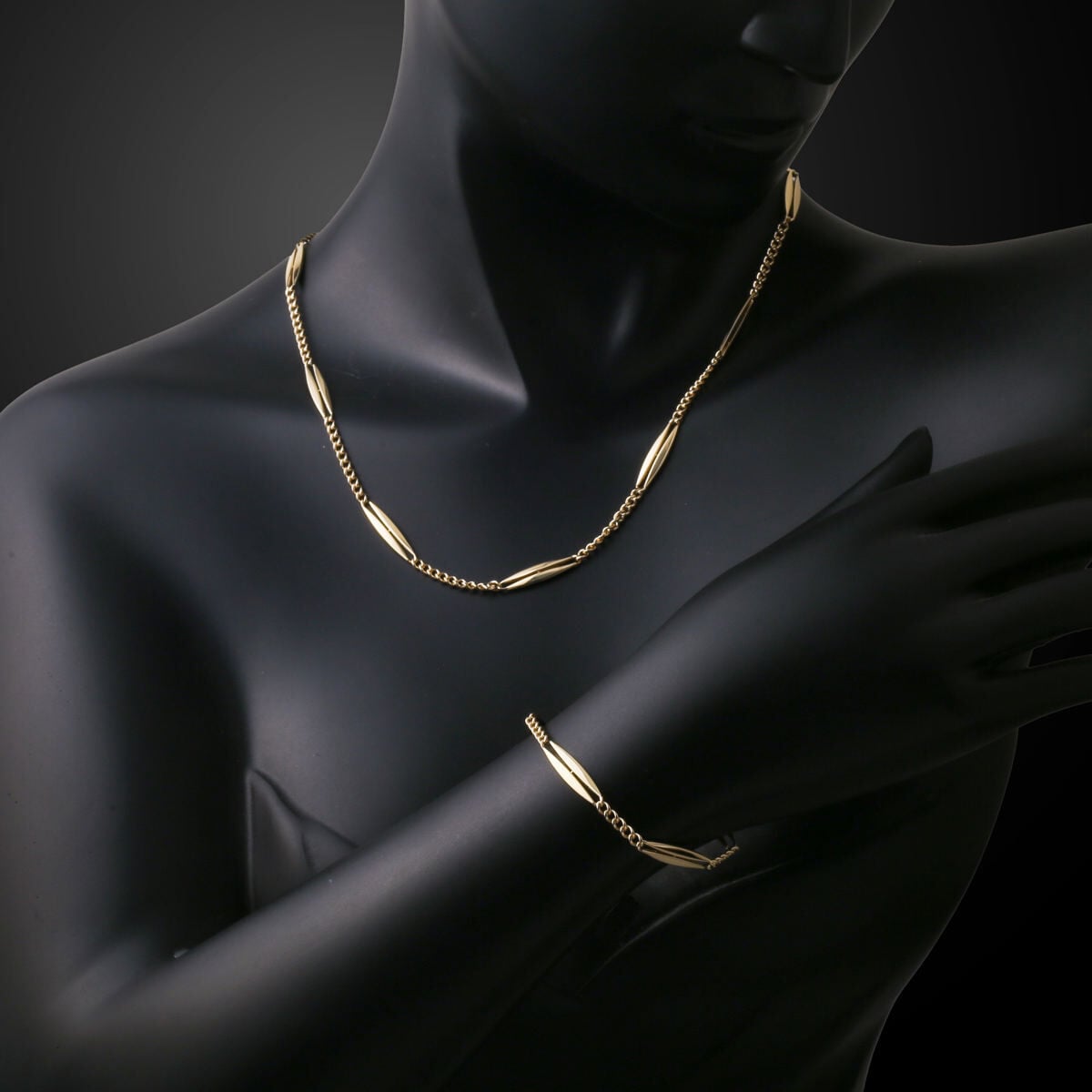 14K Yellow Gold Marquise Chain Italian Design Set