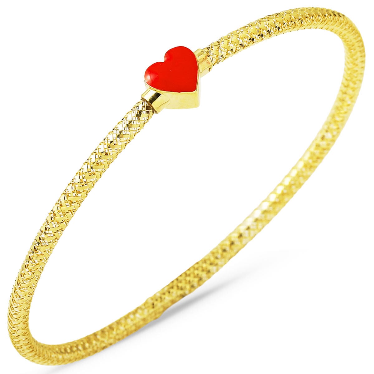 14K Yellow Gold Rose Heart Flexible Enamel Bracelet