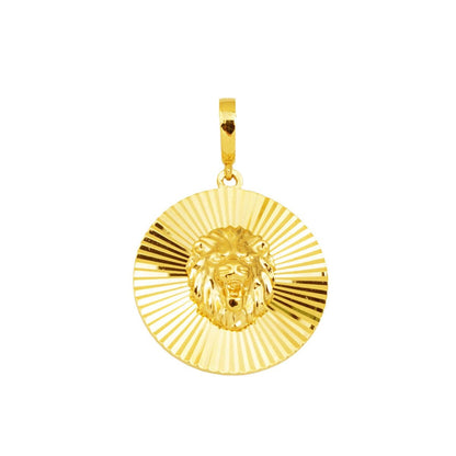 14K Yellow Gold Lion Head Medallion Pendant