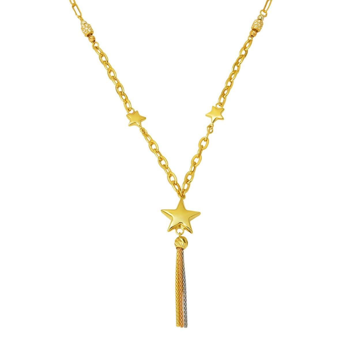 14K Yellow Gold Chain Star Cubic Zirconia Necklace