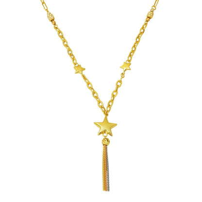 14K Yellow Gold Chain Star Cubic Zirconia Necklace
