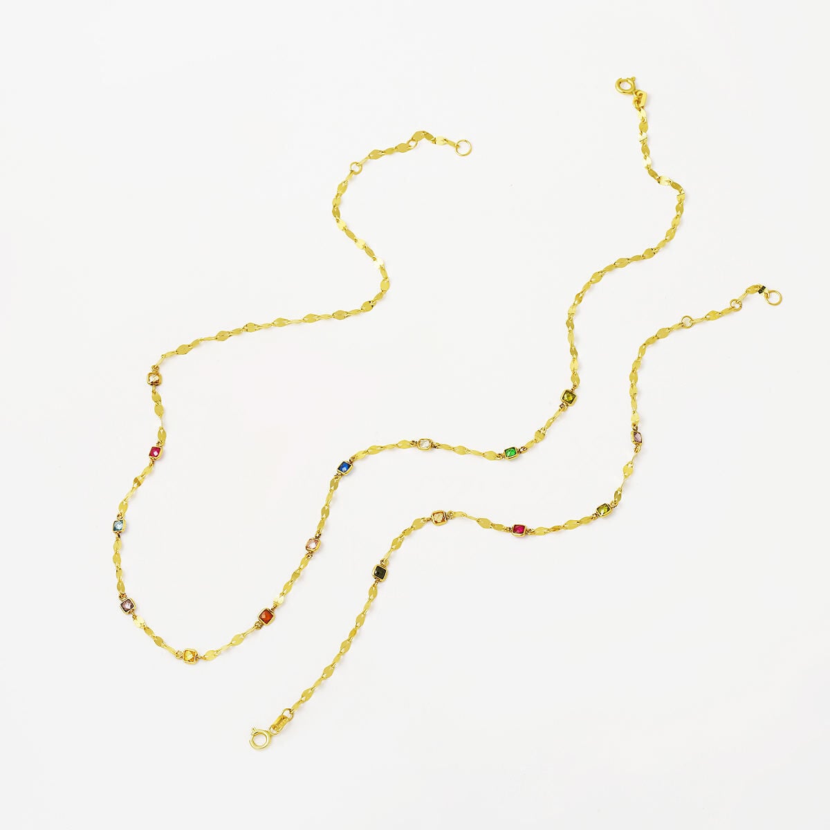 14K Yellow Gold Spring Colors Cubic Zirconia Necklace Bracelet Set