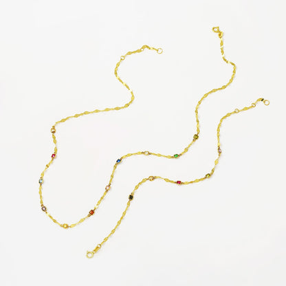 14K Yellow Gold Spring Colors Cubic Zirconia Necklace Bracelet Set