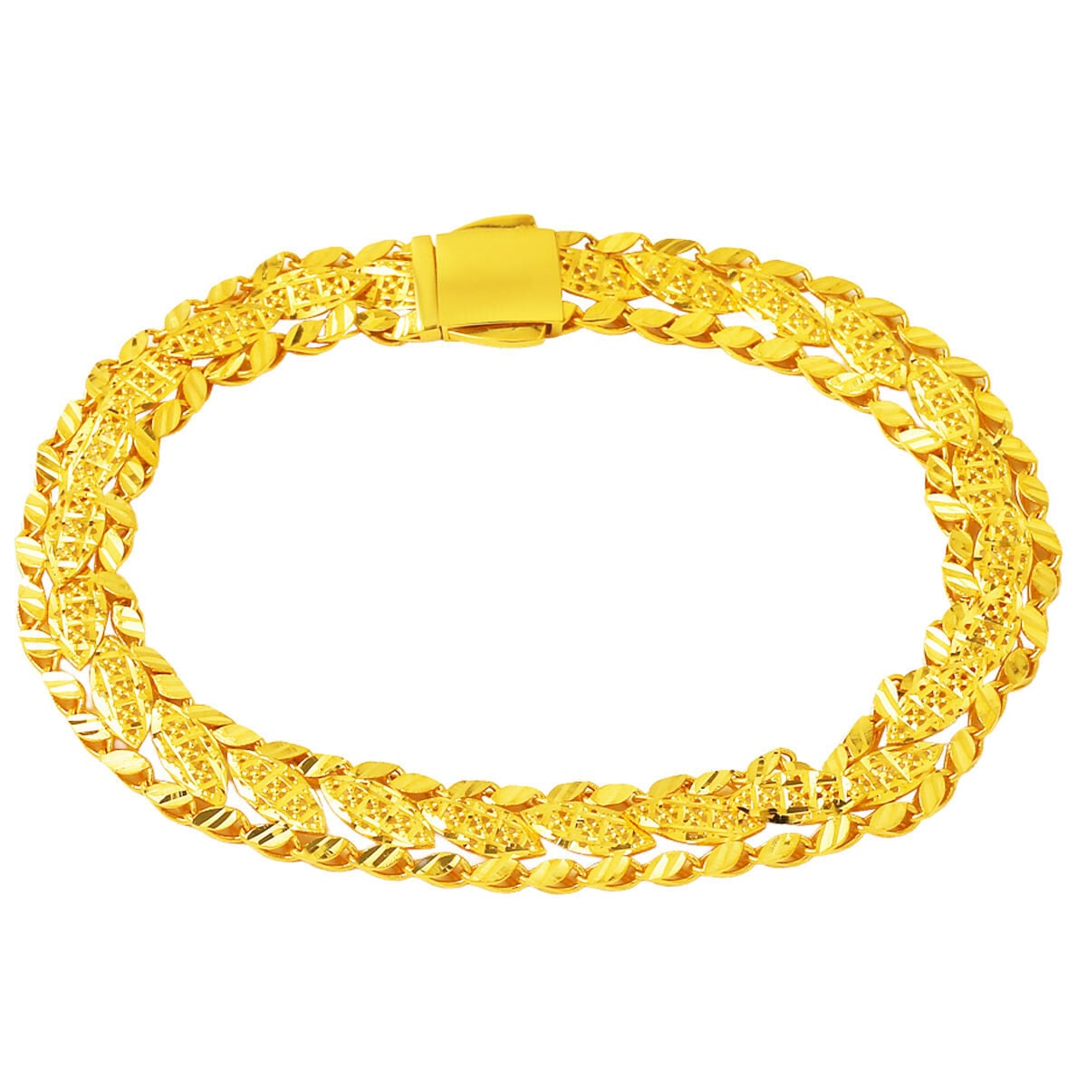 14K Yellow Gold Box Lock Leaf Bracelet