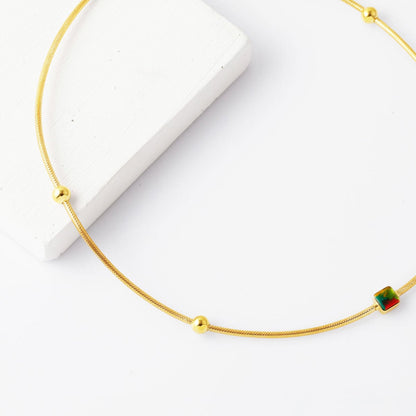 14K Yellow Gold Mix Italian Cylinder Enamel Necklace