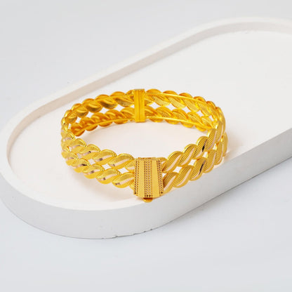 14K Yellow Gold Leaf Twisted Hinged Cuff Bangle