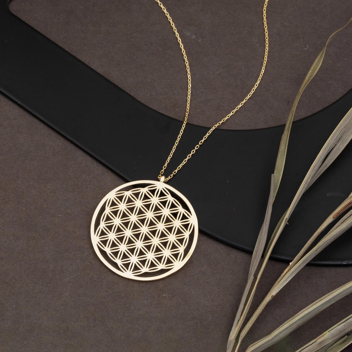 14K Yellow Gold Kazaziye Flower of Life Cubic Zirconia Necklace