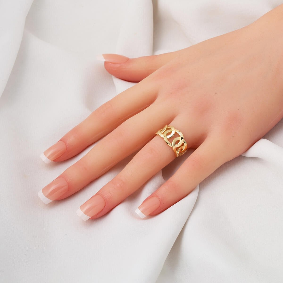 14K Yellow Gold Infinity Chain Ring