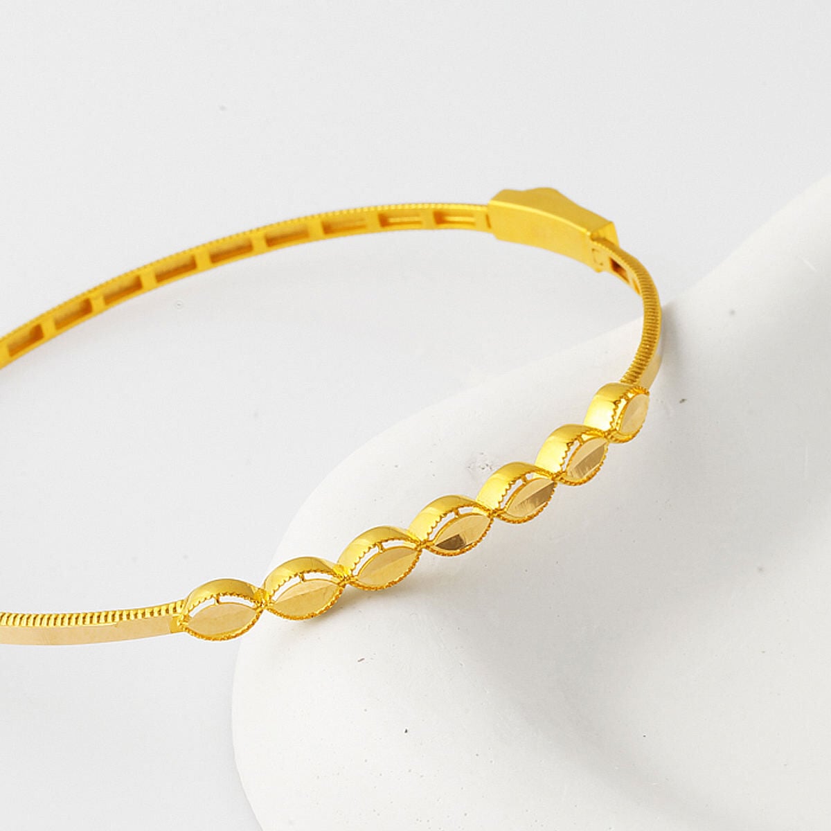 14K Yellow Gold Ajda Hand Engraved Hinged Cuff Bracelet
