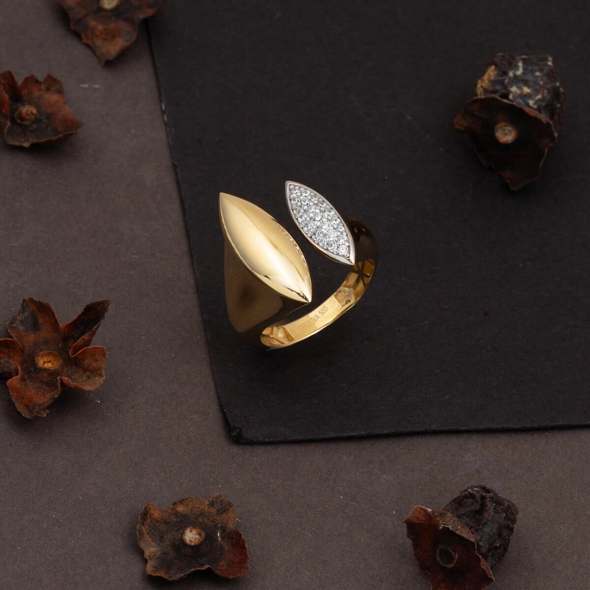 14K Yellow Gold Marquise Twin Cubic Zirconia Ring