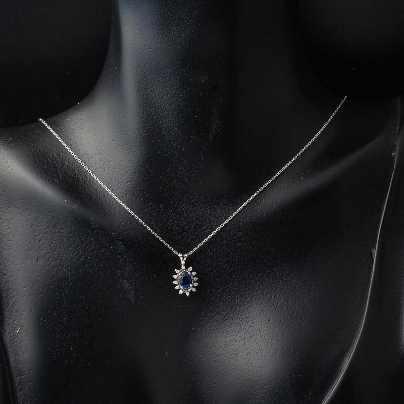 14K White Gold 0.50 Ct Sapphire Diamond Necklace