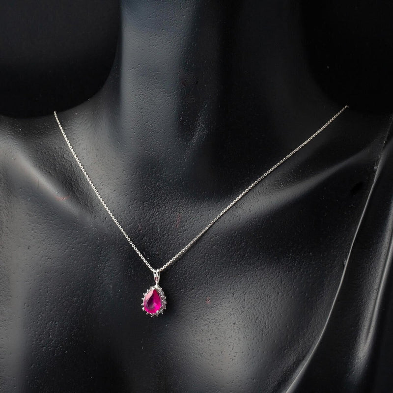 14K White Gold 2.55 Ct Ruby Diamond Necklace Earrings Set