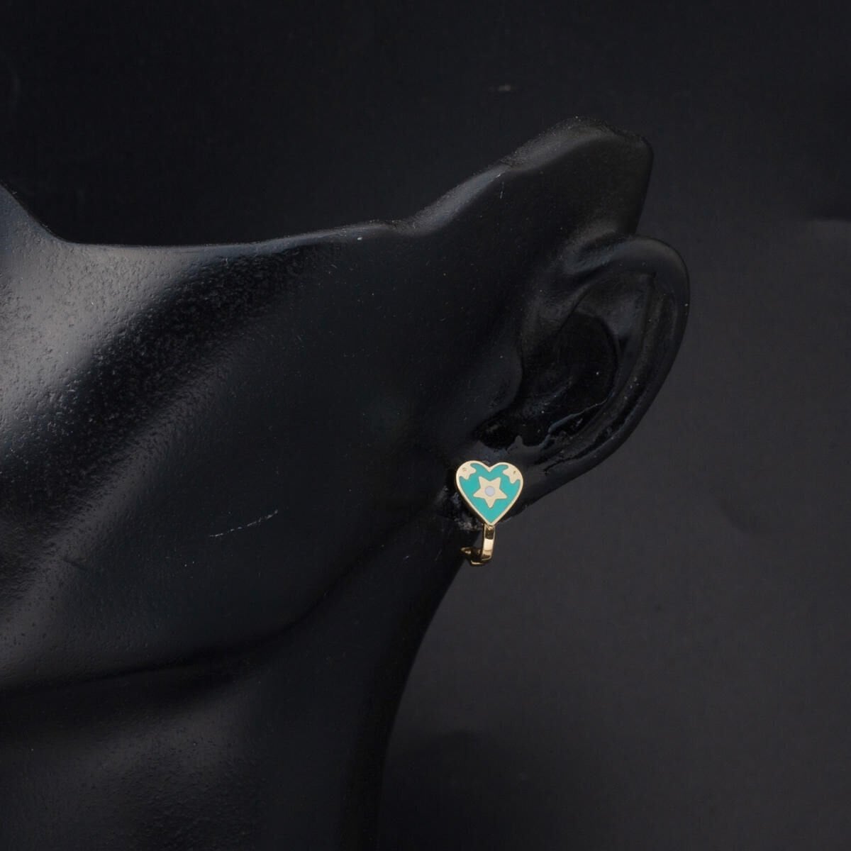 14K Yellow Gold Green Heart Children's Earrings