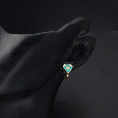 14K Yellow Gold Green Heart Children's Earrings
