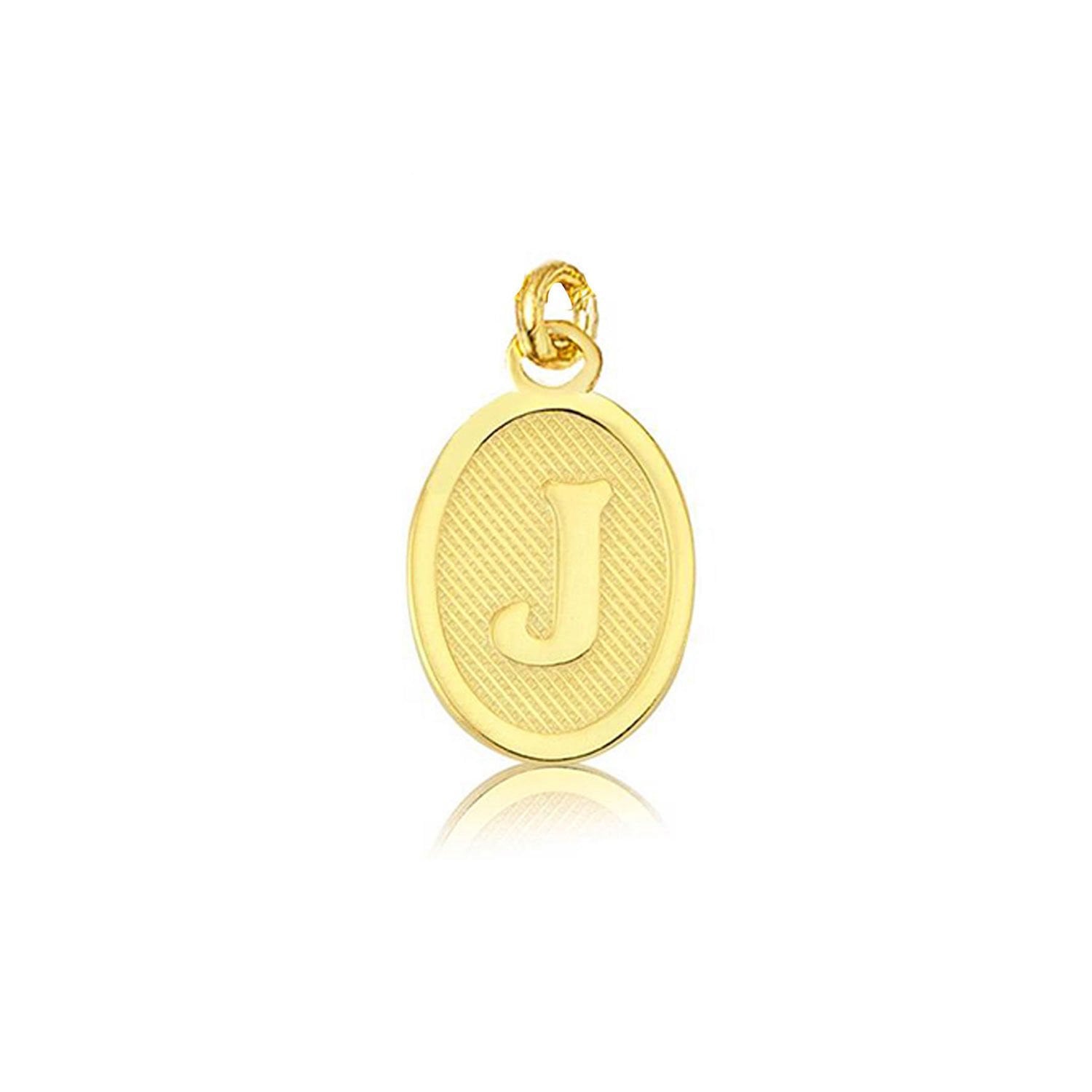 14K Yellow Gold Initial J Oval Pendant