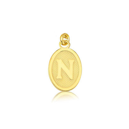 14K Yellow Gold Oval Initial N Pendant