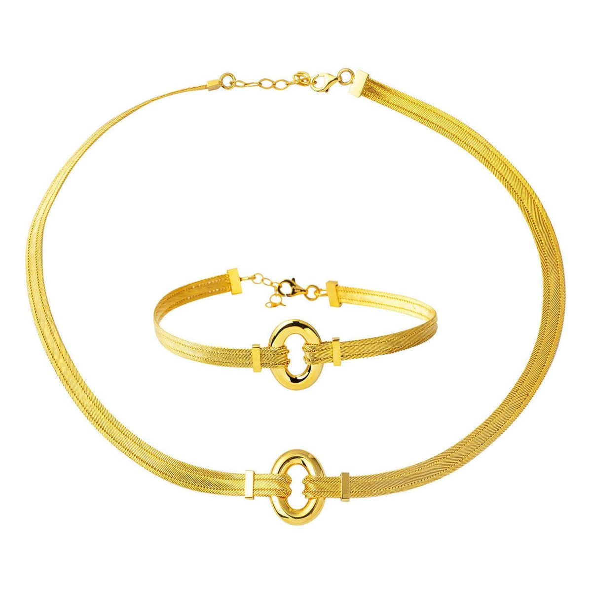 22K Yellow Gold Mesh Collar Necklace & Bracelet Set