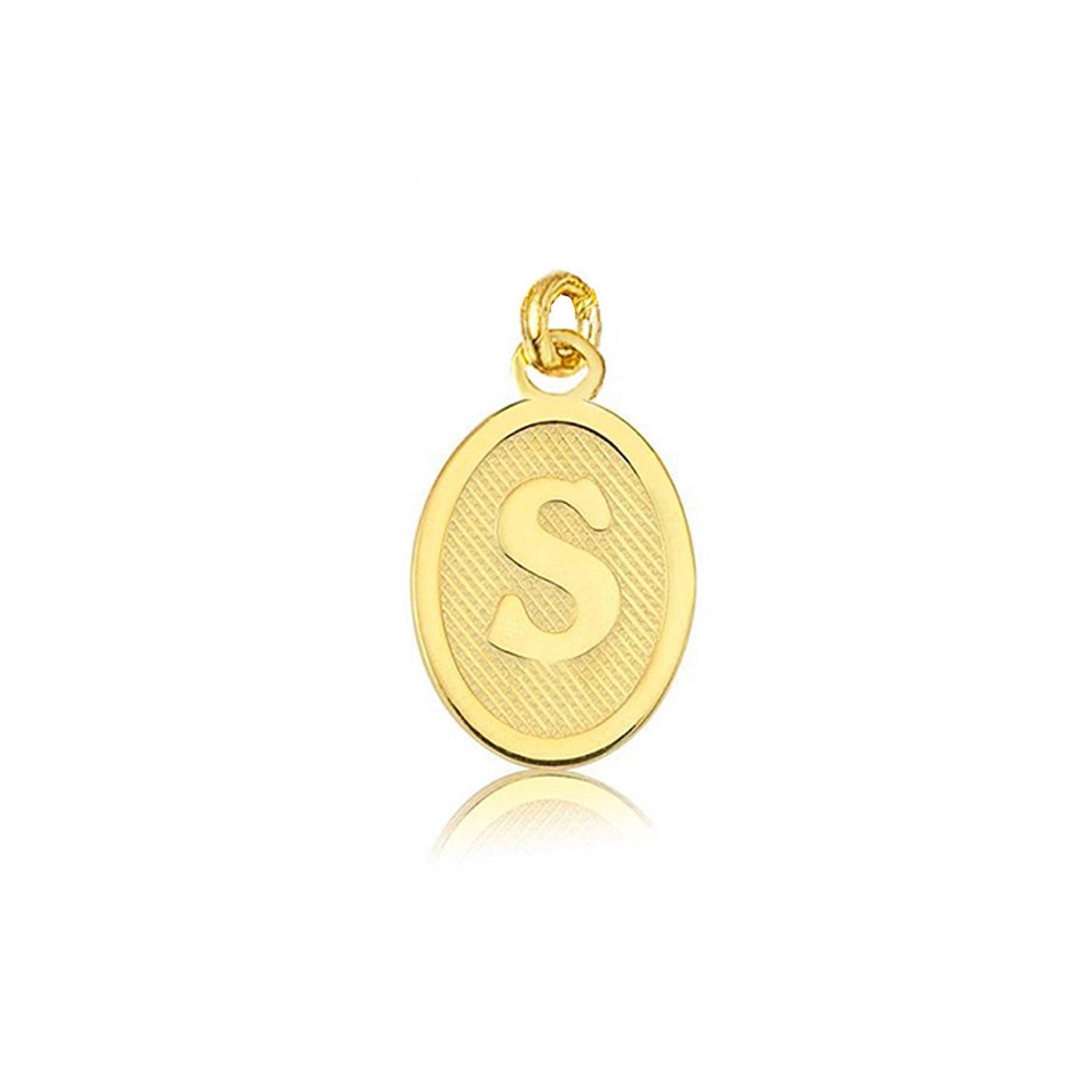 14K Yellow Gold Initial S Oval Pendant