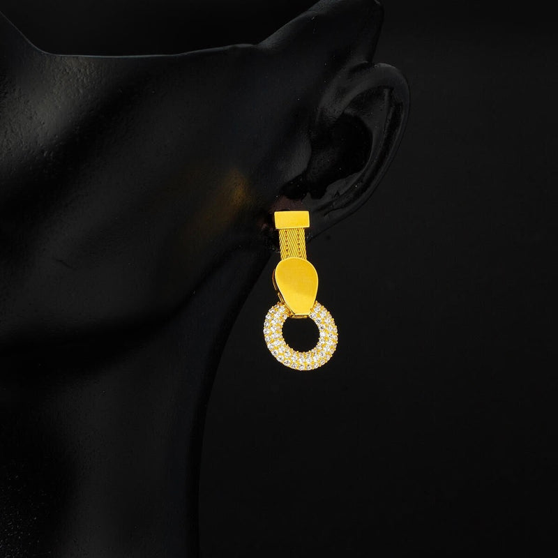 14K Yellow Gold Suna Trabzon Mesh Cubic Zirconia Dangle Earrings
