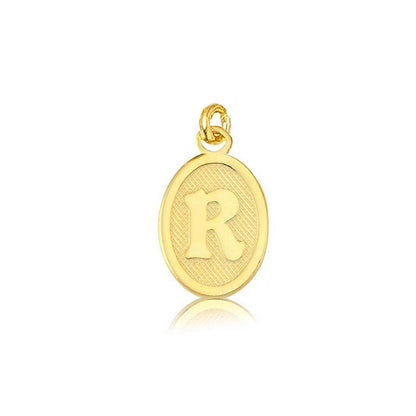 14K Yellow Gold Oval R Initial Pendant