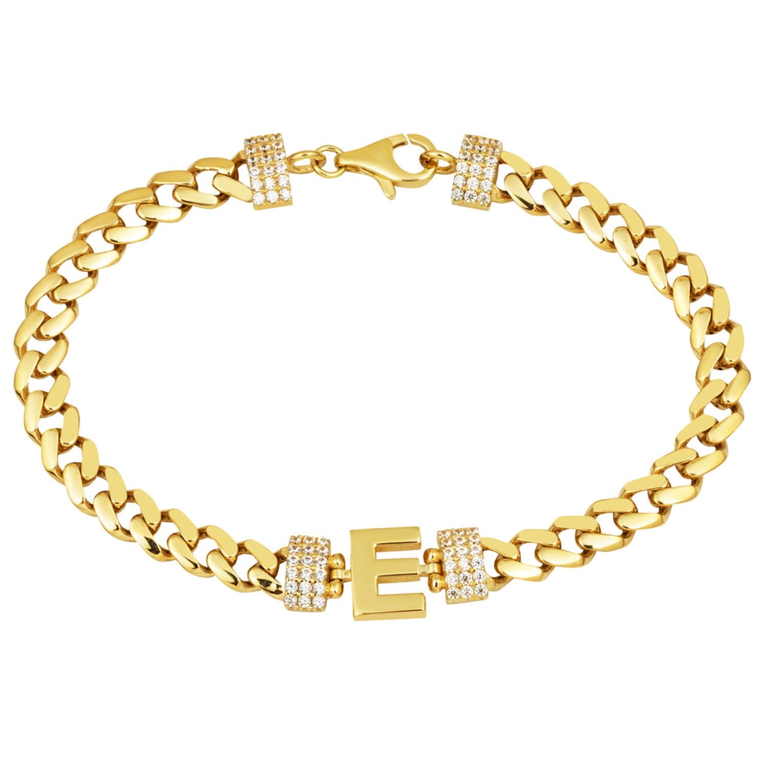 14K Yellow Gold Initial E Cubic Zirconia Bracelet