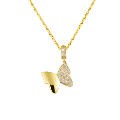 14K Yellow Gold Butterfly Braided Chain Cubic Zirconia Necklace