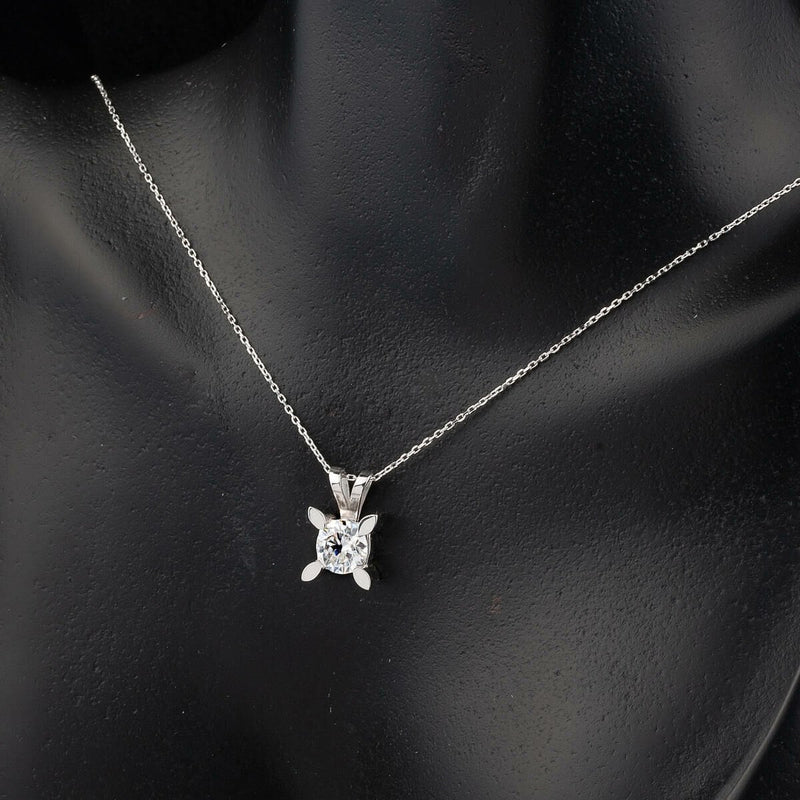 14K White Gold 1 Ct Almond Prong Solitaire Moissanite Necklace