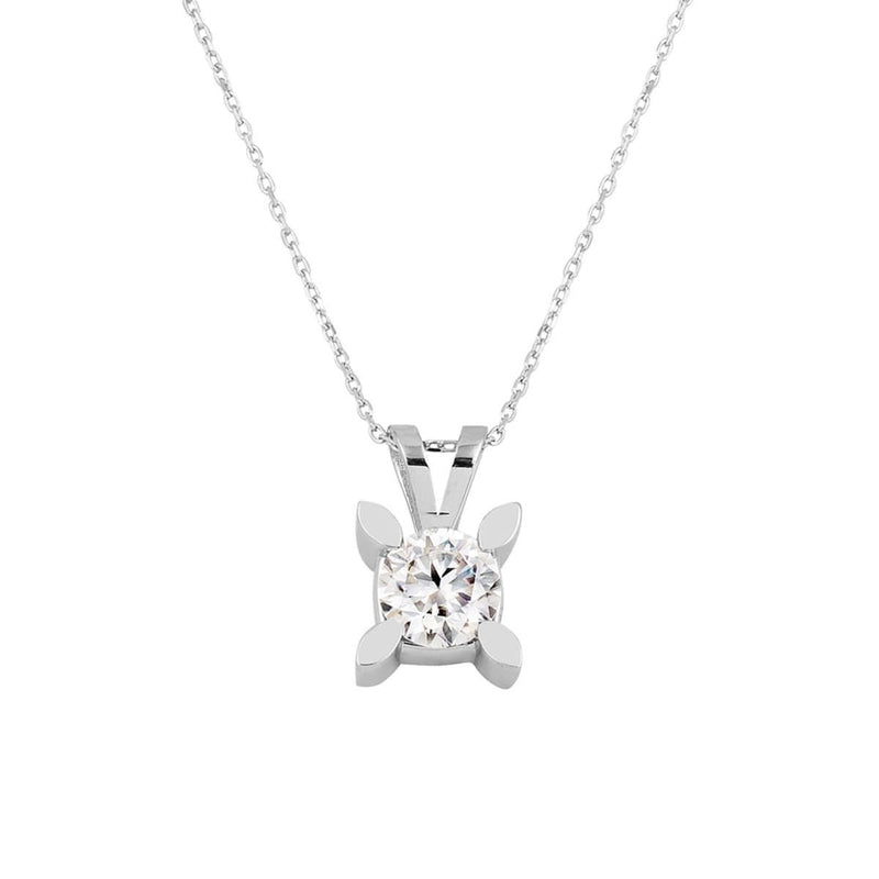 14K White Gold 1 Ct Almond Prong Solitaire Moissanite Necklace