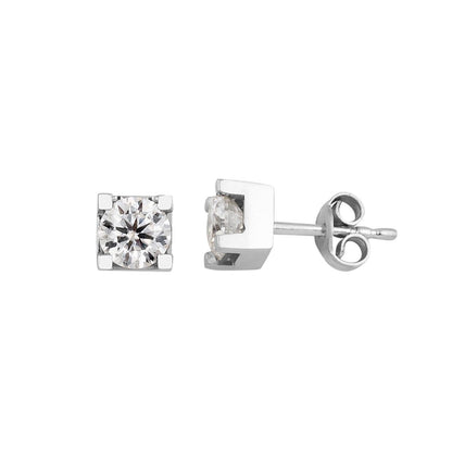 14K White Gold Classic Solitaire Moissanite Earrings