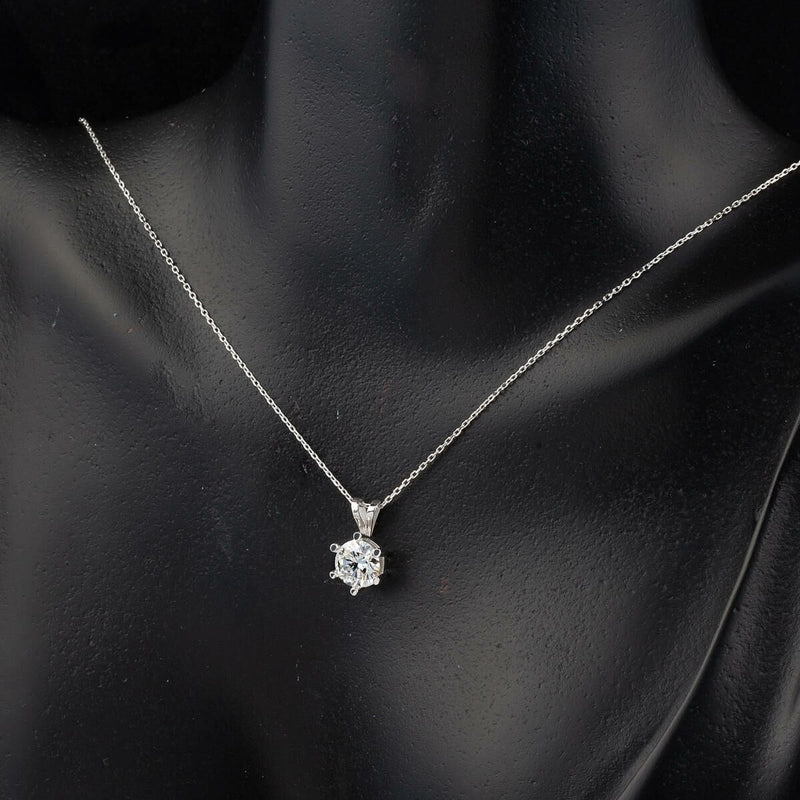 14K White Gold 1.00 Ct Six Prong Solitaire Moissanite Necklace
