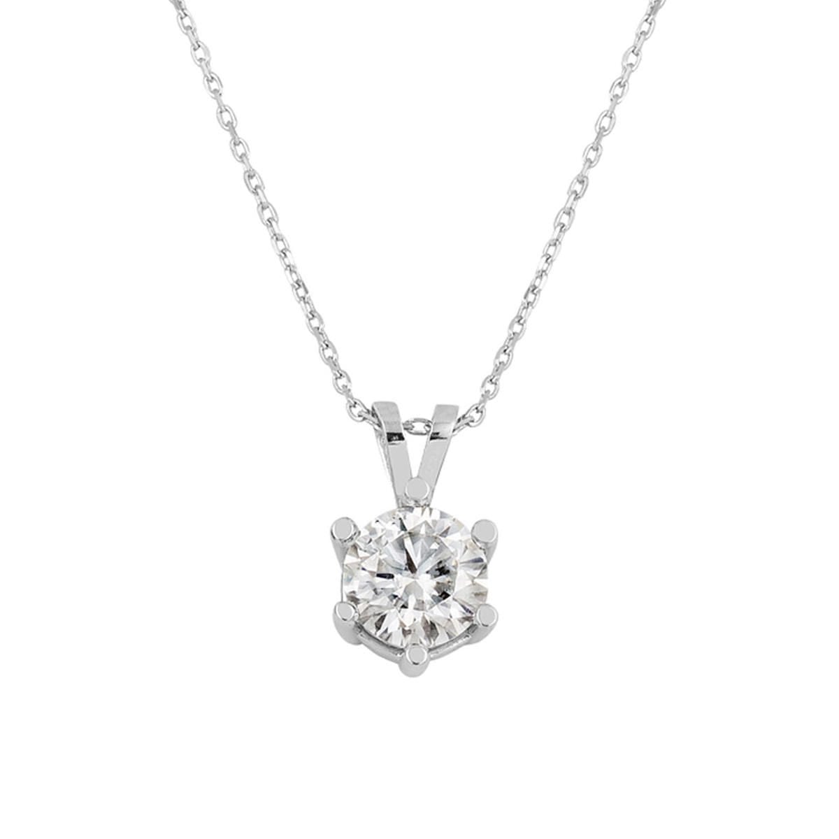 14K White Gold 1.00 Ct Six Prong Solitaire Moissanite Necklace