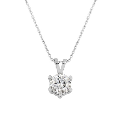 14K White Gold 1.00 Ct Six Prong Solitaire Moissanite Necklace