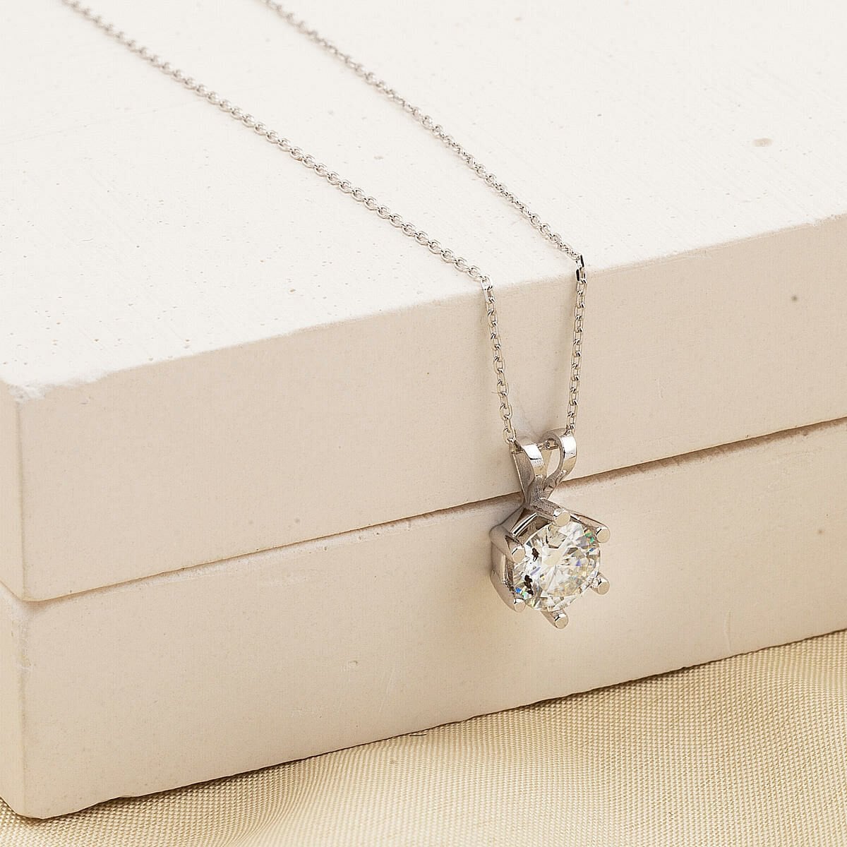 14K White Gold 1.00 Ct Six Prong Solitaire Moissanite Necklace
