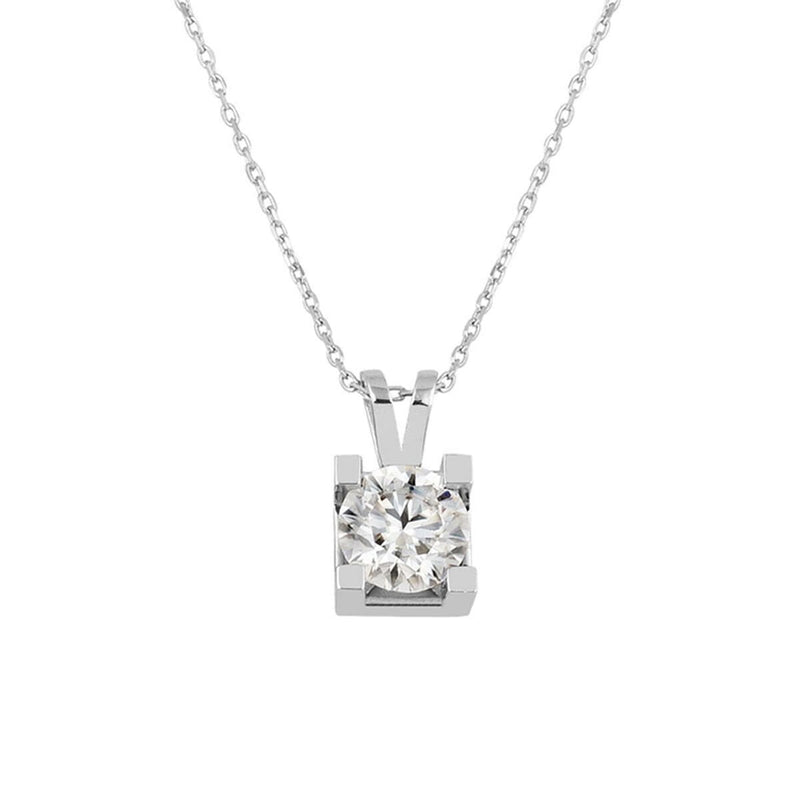 14K White Gold 1.00 Ct Classic Solitaire Moissanite Necklace