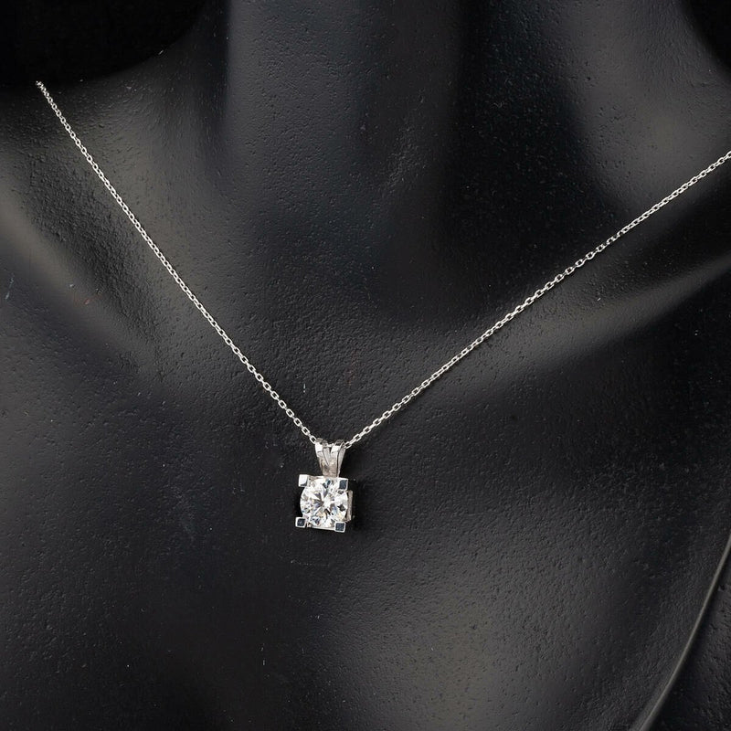 14K White Gold 1.00 Ct Classic Solitaire Moissanite Necklace