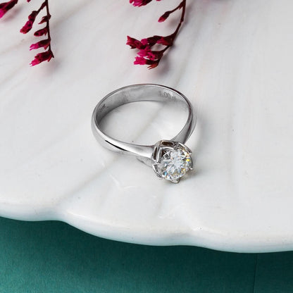14K White Gold 1.00 Ct Solitaire Moissanite Ring