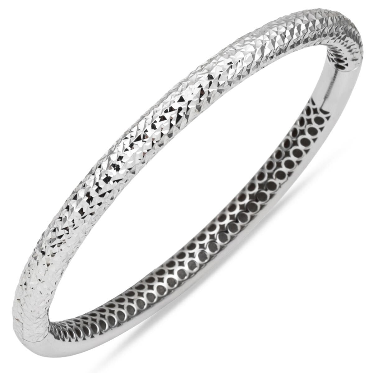 14K White Gold Sparkling Hinged Cuff Bracelet (12.42 g)