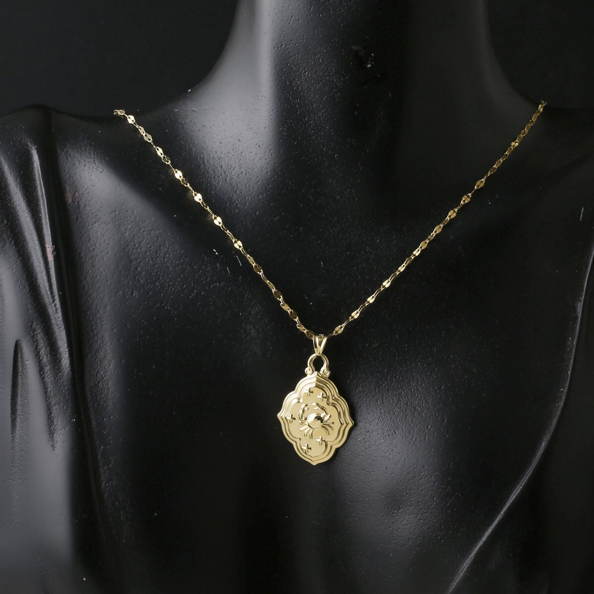 14K Yellow Gold Retro Cancer Zodiac Necklace